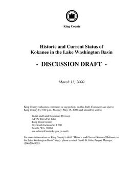 Historic and Current Status of Kokanee in the Lake Washington Basin