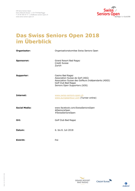 Das Swiss Seniors Open 2018 Im Überblick