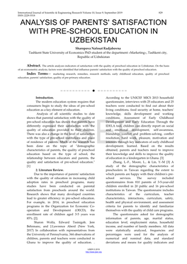 Analysis of Parents' Satisfaction with Pre-School Education in Uzbekistan