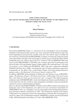 Karl Ludwig Giesecke : His Albums and His Likely Involvement in the Writing of the Libretto of Mozart ´S Opera the Magic Flute