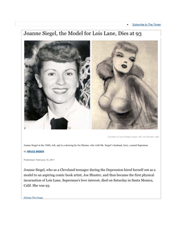 Joanne Siegel, the Model for Lois Lane, Dies at 93
