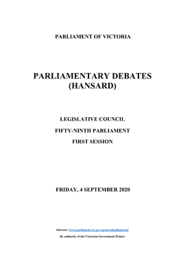 Parliament of Victoria Parliamentary Debates (Hansard)