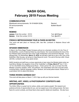 NASH GOAL February 2019 Focus Meeting