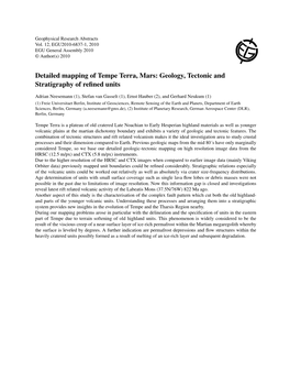 Detailed Mapping of Tempe Terra, Mars: Geology, Tectonic and Stratigraphy of Reﬁned Units