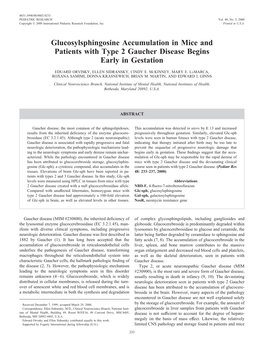 Glucosylsphingosine Accumulation in Mice and Patients with Type 2 Gaucher Disease Begins Early in Gestation