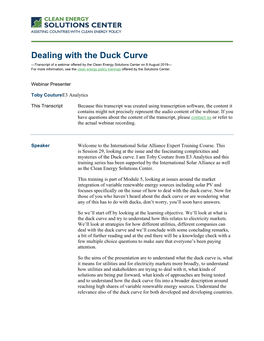 Dealing with the Duck Curve