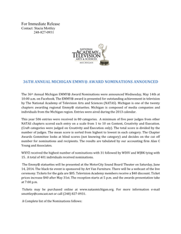 For Immediate Release 36TH ANNUAL MICHIGAN EMMY