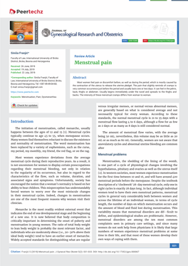 Menstrual Pain Received: 26 June, 2019 Accepted: 19 July, 2019 Published: 22 July, 2019