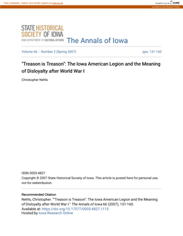 The Iowa American Legion and the Meaning of Disloyalty After World War I