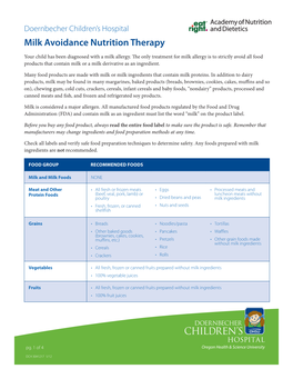 Milk Avoidance Nutrition Therapy