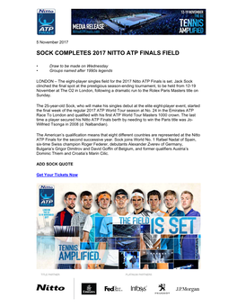 Sock Completes 2017 Nitto Atp Finals Field