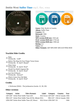 Dottie West Suffer Time Mp3, Flac, Wma