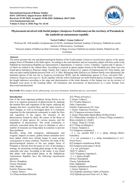 Juniperus Foetidissima) on the Territory of Paradash in the Nakhchivan Autonomous Republic