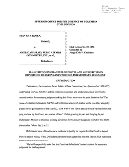 Rosen V. AIPAC: Plaintiff's Memorandum of Points And