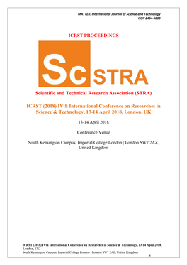 Scientific and Technical Research Association (STRA) ICRST (2018