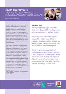 Care Act 2014 and Related Provision Across the United Kingdom