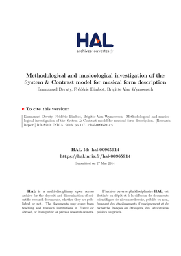 Methodological and Musicological Investigation of the System & Contrast Model for Musical Form Description Emmanuel Deruty, Fr´Ed´Ericbimbot, Brigitte Van Wymeersch