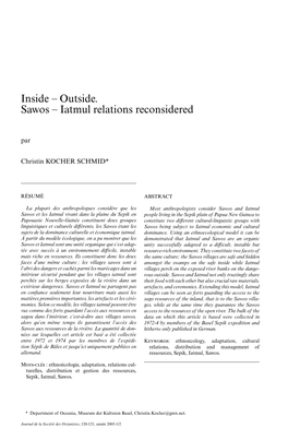 Inside ¢ Outside. Sawos ¢ Iatmul Relations Reconsidered