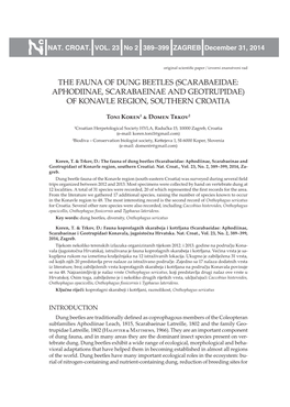 The Fauna of Dung Beetles (Scarabaeidae: Aphodiinae, Scarabaeinae and Geotrupidae) of Konavle Region, Southern Croatia