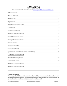 AWARDS This Document Can Be Viewed On-Line At