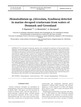 Hematodinium Sp.(Alveolata, Syndinea) Detected in Marine