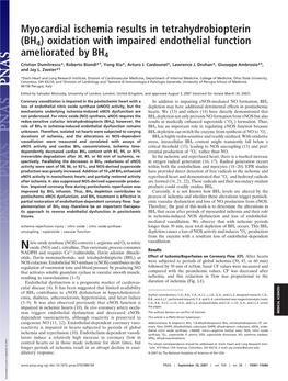 Myocardial Ischemia Results in Tetrahydrobiopterin (BH4) Oxidation