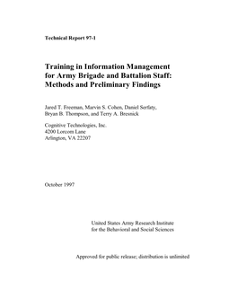 Training in Information Management for Army Brigade and Battalion Staff: Methods and Preliminary Findings