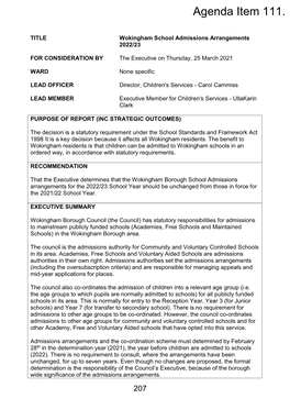 Wokingham School Admissions Arrangements 2022/23 PDF 320 KB