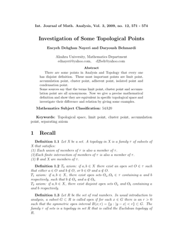 Investigation of Some Topological Points