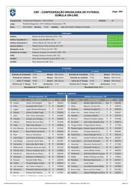 CBF - CONFEDERAÇÃO BRASILEIRA DE FUTEBOL Jogo: 254 SÚMULA ON-LINE