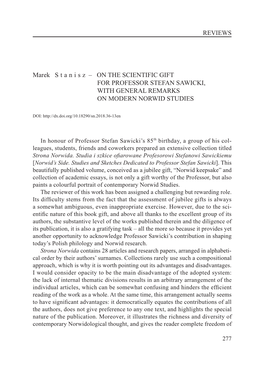 On the Scientific Gift for Professor Stefan Sawicki, with General Remarks on Modern Norwid Studies