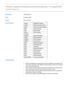 Panama Logistics Working Group Meeting Minutes, 07 August 2020 COVID-19 Response