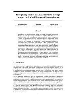 Recognizing Themes in Amazon Reviews Through Unsupervised Multi-Document Summarization