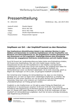 Pressemitteilung Nr.: 2021/210 Weißenburg I