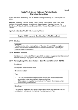 North York Moors National Park Authority Planning Committee