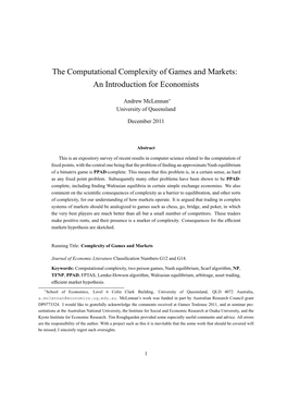 The Computational Complexity of Games and Markets: an Introduction for Economists