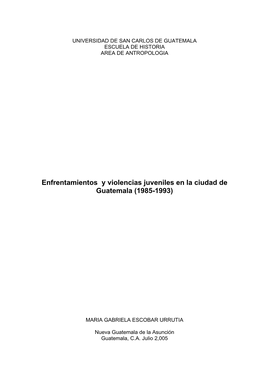 Enfrentamientos Y Violencias Juveniles En La Ciudad De Guatemala (1985-1993)