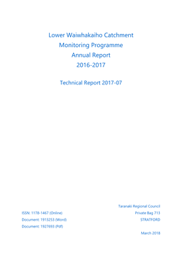 Lower Waiwhakaiho Catchment Consent Monitoring Report