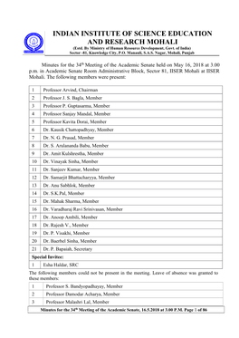 INDIAN INSTITUTE of SCIENCE EDUCATION and RESEARCH MOHALI (Estd