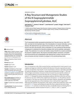 X-Ray Structure and Mutagenesis Studies of the N-Isopropylammelide Isopropylaminohydrolase, Atzc