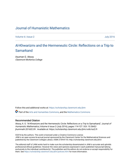 Al-Khwarizmı and the Hermeneutic Circle: Reflections on a Ript to Samarkand