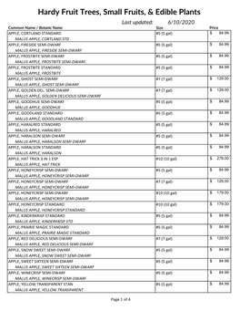 Hardy Fruit Trees, Small Fruits, & Edible Plants