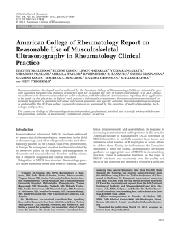 American College of Rheumatology Report on Reasonable Use of Musculoskeletal Ultrasonography in Rheumatology Clinical Practice