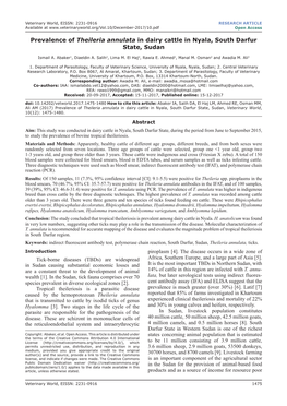 Prevalence of Theileria Annulata in Dairy Cattle in Nyala, South Darfur State, Sudan