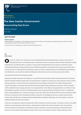 The New Iranian Government: Resurrecting Past Errors by Mohsen Sazegara