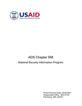 ADS Chapter 568 National Security Information Program