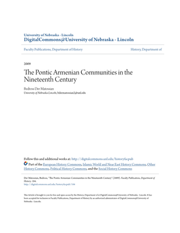 The Pontic Armenian Communities in the Nineteenth Century