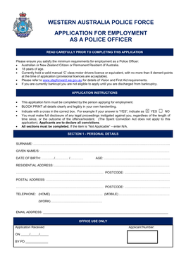 Western Australia Police Force Application For