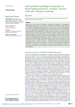 Host–Symbiont–Pathogen Interactions in Blood-Feeding Parasites: Nutrition, Immune Cambridge.Org/Par Cross-Talk and Gene Exchange