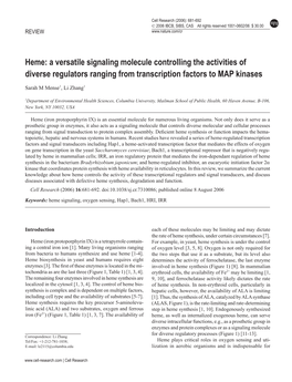 Heme: a Versatile Signaling Molecule Controlling the Activities of Diverse Regulators Ranging from Transcription Factors to MAP Kinases